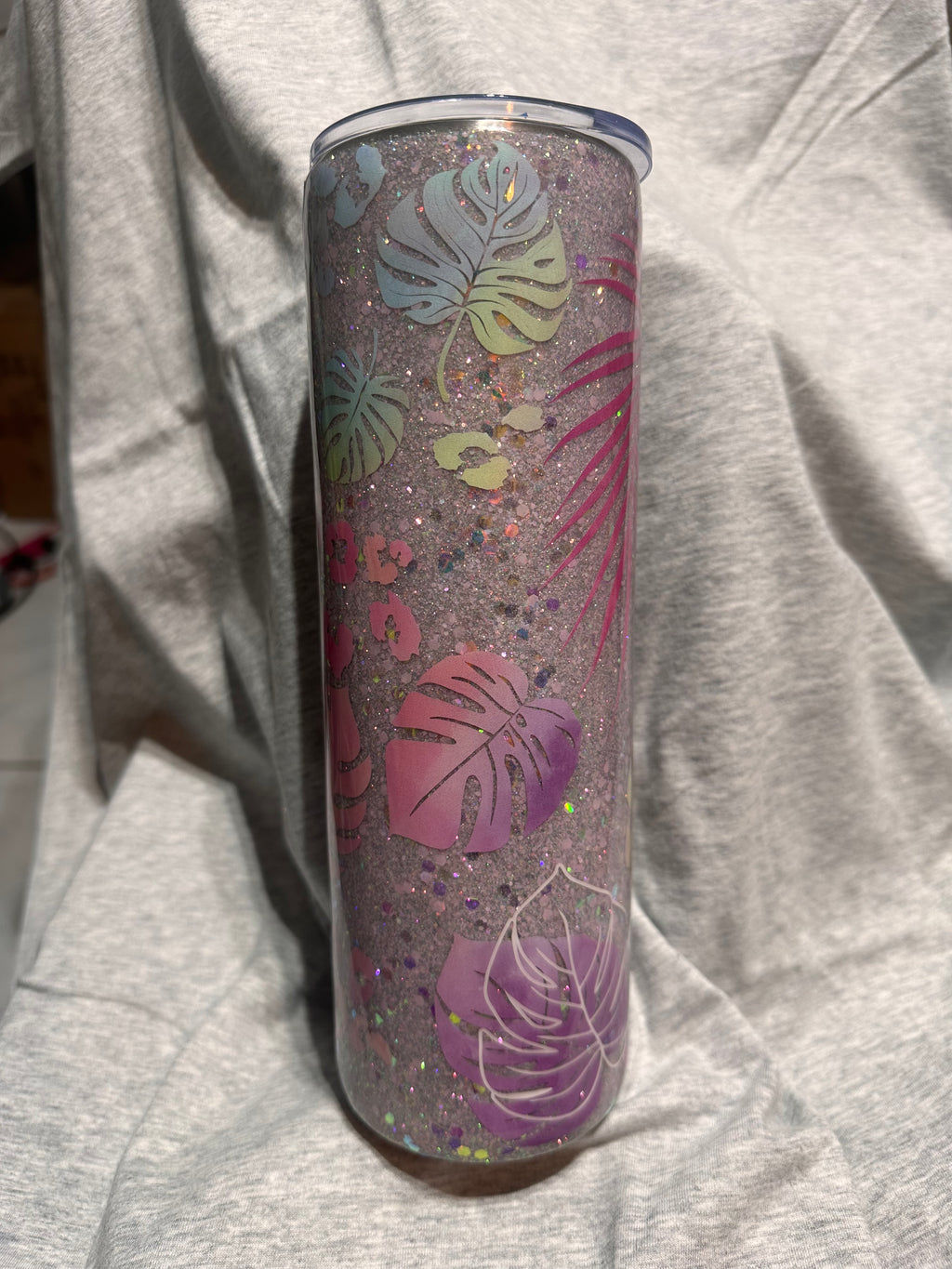 Monstera glitter cup