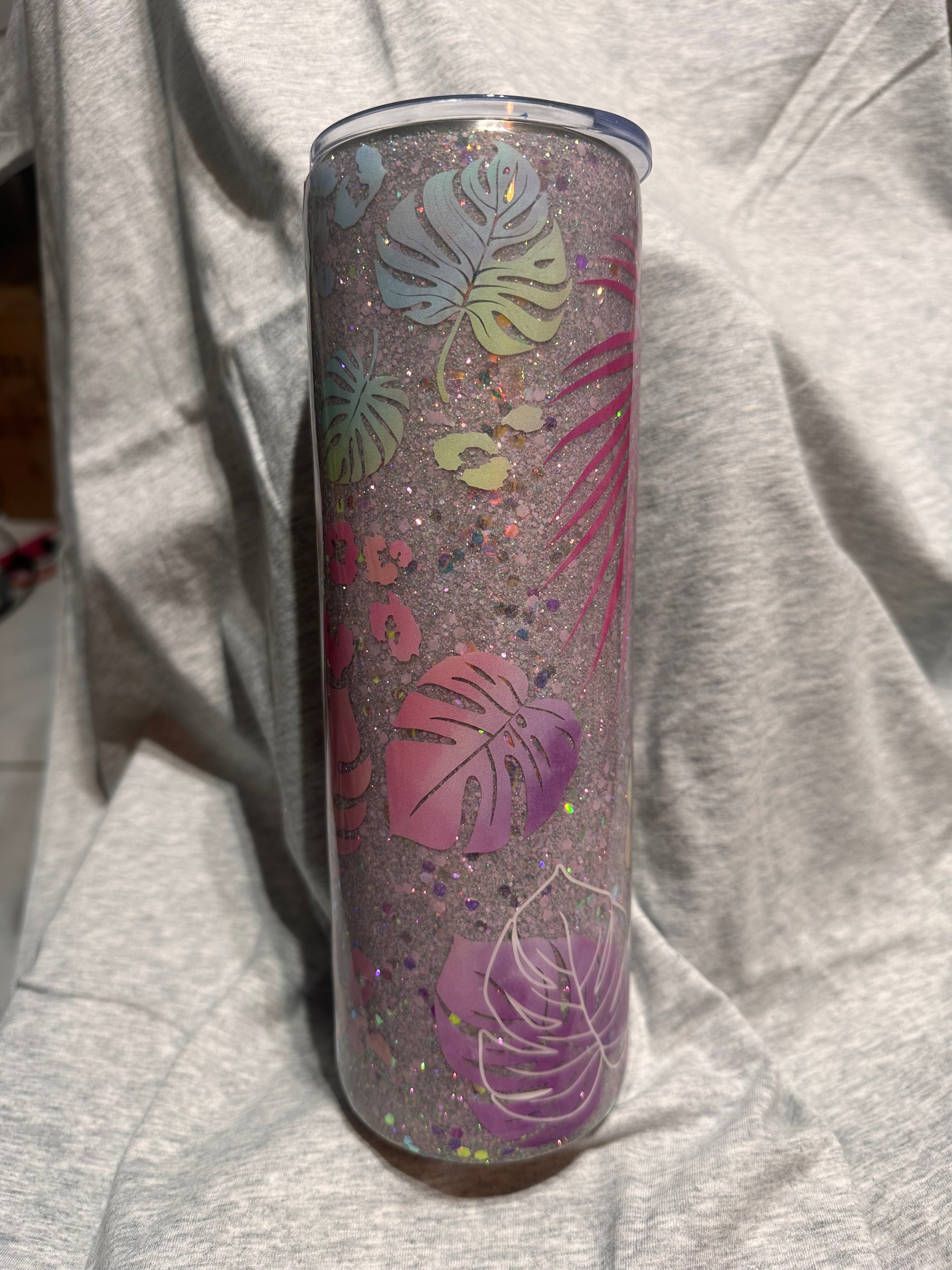 Monstera glitter cup